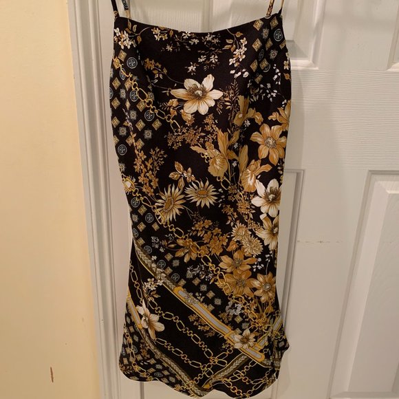 lucci dress princess polly Princess Polly Womens Lucci Satin Slip Dress Mini Floral Chain Print Black 4 US